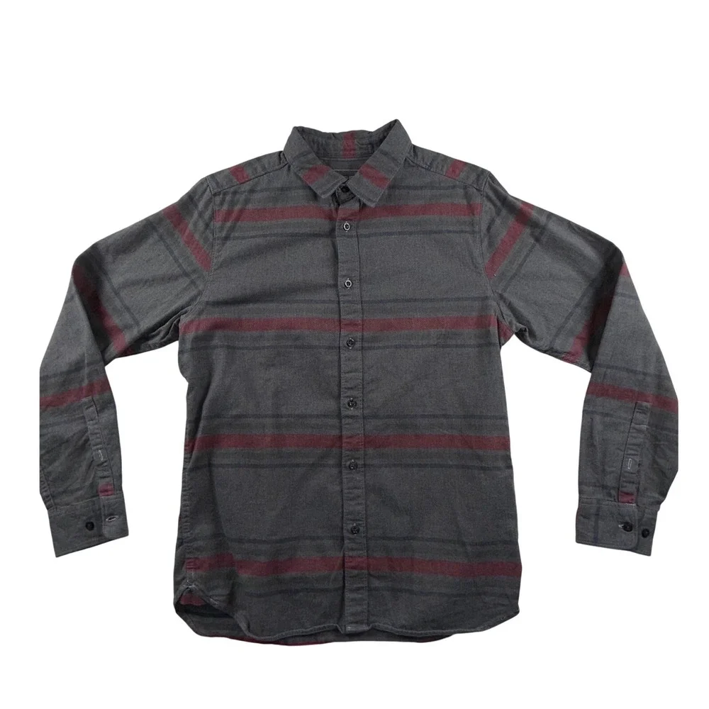 The North Face Mens Flannel Shirt Gray Striped Button Down Long Sleeve